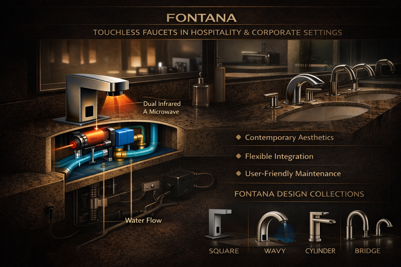 Fontana touchless faucets in modern healthcare and commercial office settings